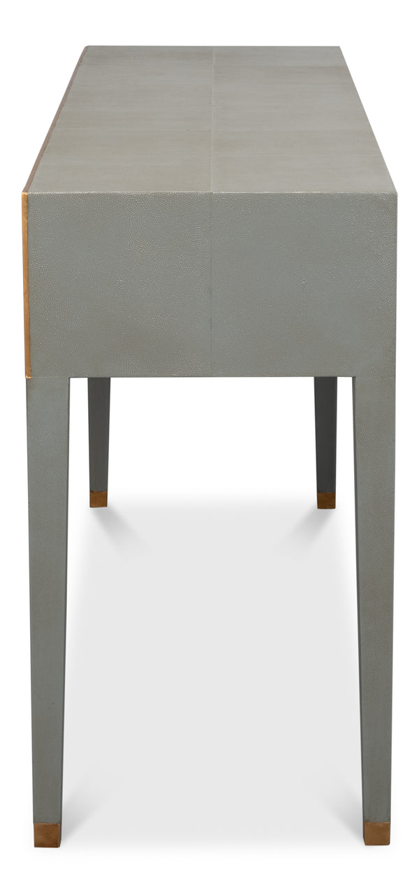Sarreid Gabriella Console In Storm Grey - Elegant 3-drawer Design With Embossed Shagreen Leather Finish Grey  53393
