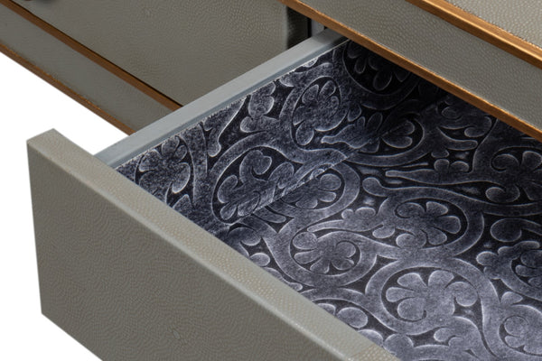 Sarreid Gabriella Console In Storm Grey - Elegant 3-drawer Design With Embossed Shagreen Leather Finish Grey  53393