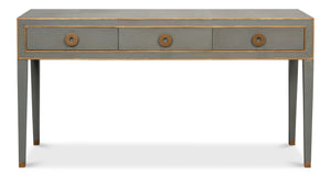 Sarreid Gabriella Console In Storm Grey - Elegant 3-drawer Design With Embossed Shagreen Leather Finish Grey  53393