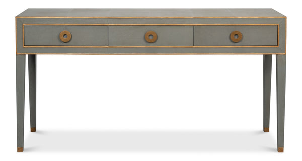 Sarreid Gabriella Console In Storm Grey - Elegant 3-drawer Design With Embossed Shagreen Leather Finish Grey  53393