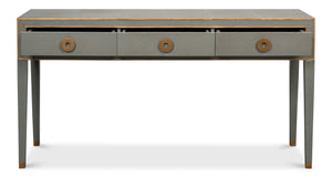 Sarreid Gabriella Console In Storm Grey - Elegant 3-drawer Design With Embossed Shagreen Leather Finish Grey  53393