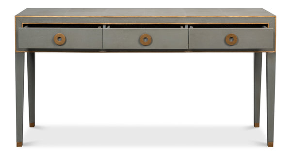 Sarreid Gabriella Console In Storm Grey - Elegant 3-drawer Design With Embossed Shagreen Leather Finish Grey  53393