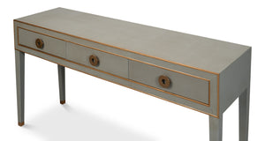Sarreid Gabriella Console In Storm Grey - Elegant 3-drawer Design With Embossed Shagreen Leather Finish Grey  53393