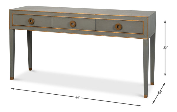 Sarreid Gabriella Console In Storm Grey - Elegant 3-drawer Design With Embossed Shagreen Leather Finish Grey  53393