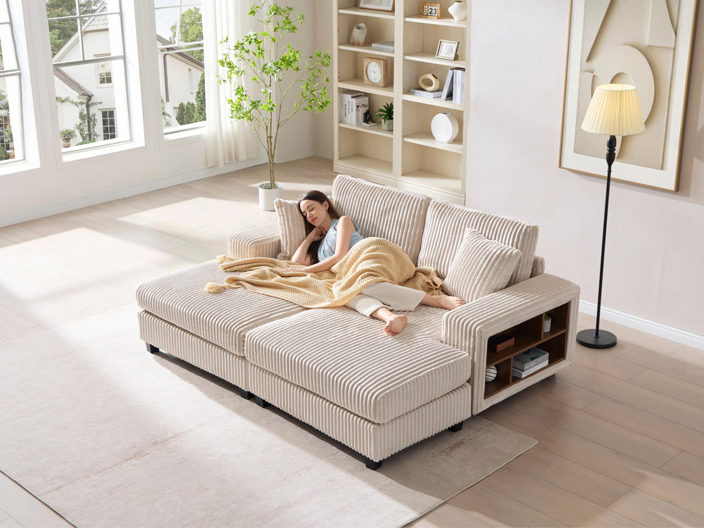 English Elm Convertible Oversized Corduroy Sofa Chair – Plush Modern Sleeper With Storage For Living Room Comfort W1793S00030