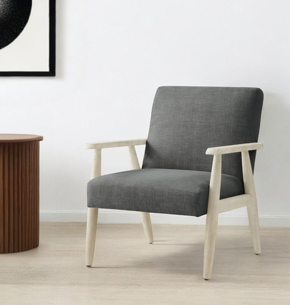 HomeRoots 30" Stylish Linen Arm Chair for Living Rooms and Offices - Comfortable, Modern Design with Supportive Comfort Charcoal/Cream 533960