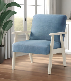 Homeroots 30" Light Blue And Cream Linen Arm Chair Light Blue,Cream  533964