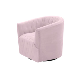 Homeroots 31" Blush And Black Velvet Tufted Swivel Barrel Chair Blush  533975