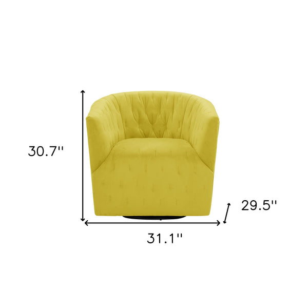 Homeroots 31" Yellow Velvet Tufted Swivel Barrel Chair Yellow  533980