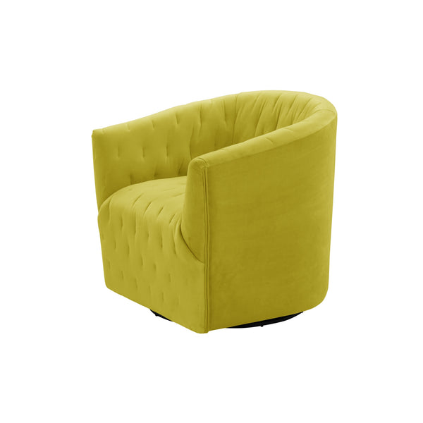 Homeroots 31" Yellow Velvet Tufted Swivel Barrel Chair Yellow  533980