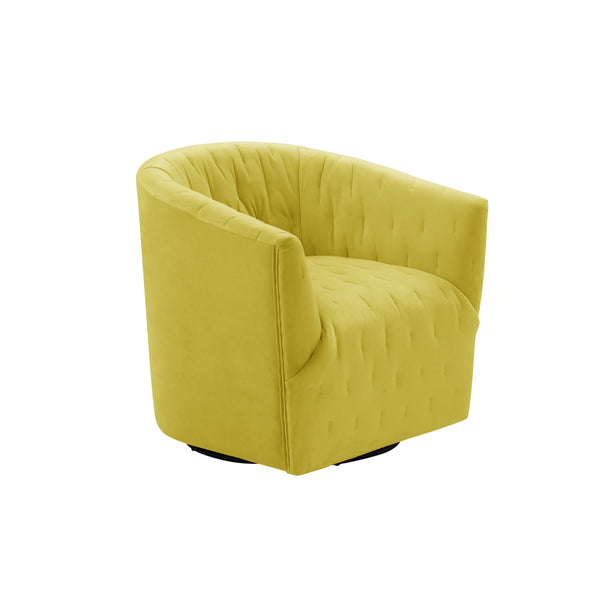 Homeroots 31" Yellow Velvet Tufted Swivel Barrel Chair Yellow  533980