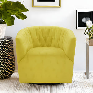 Homeroots 31" Yellow Velvet Tufted Swivel Barrel Chair Yellow  533980