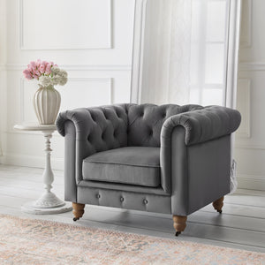Homeroots 34" Dark Gray And Brown Velvet Tufted Chesterfield Chair Dark Grey  533982