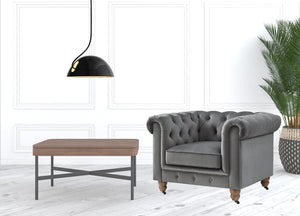 Homeroots 34" Dark Gray And Brown Velvet Tufted Chesterfield Chair Dark Grey  533982