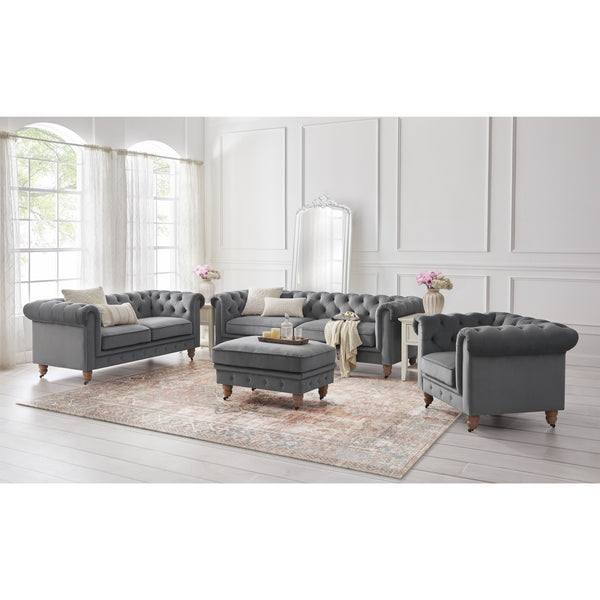 Homeroots 34" Dark Gray And Brown Velvet Tufted Chesterfield Chair Dark Grey  533982