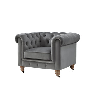 Homeroots 34" Dark Gray And Brown Velvet Tufted Chesterfield Chair Dark Grey  533982