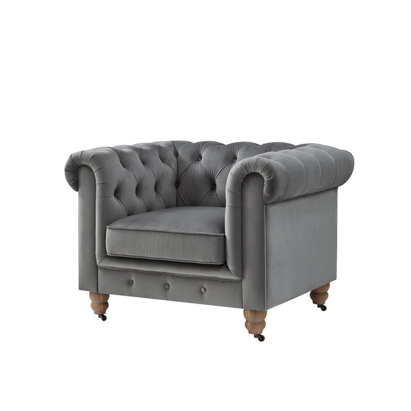 Homeroots 34" Dark Gray And Brown Velvet Tufted Chesterfield Chair Dark Grey  533982