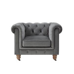 Homeroots 34" Dark Gray And Brown Velvet Tufted Chesterfield Chair Dark Grey  533982