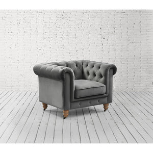 Homeroots 34" Dark Gray And Brown Velvet Tufted Chesterfield Chair Dark Grey  533982