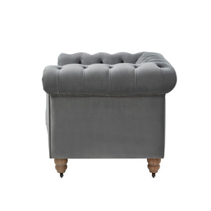Homeroots 34" Dark Gray And Brown Velvet Tufted Chesterfield Chair Dark Grey  533982