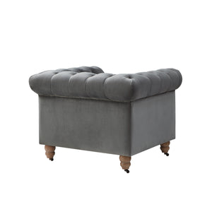 Homeroots 34" Dark Gray And Brown Velvet Tufted Chesterfield Chair Dark Grey  533982