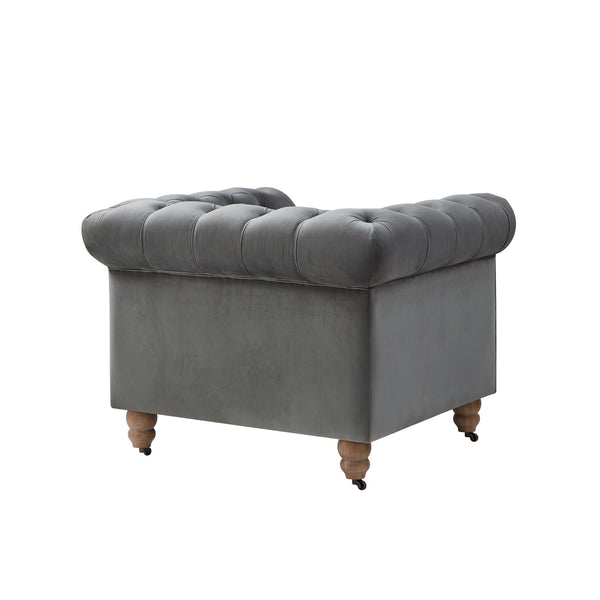 Homeroots 34" Dark Gray And Brown Velvet Tufted Chesterfield Chair Dark Grey  533982