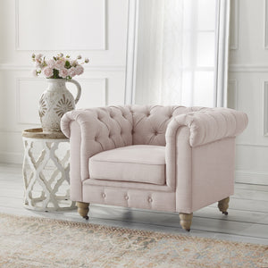Homeroots 34" Pink And Brown Linen Tufted Chesterfield Chair Pink  533991