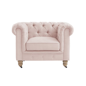 Homeroots 34" Pink And Brown Linen Tufted Chesterfield Chair Pink  533991