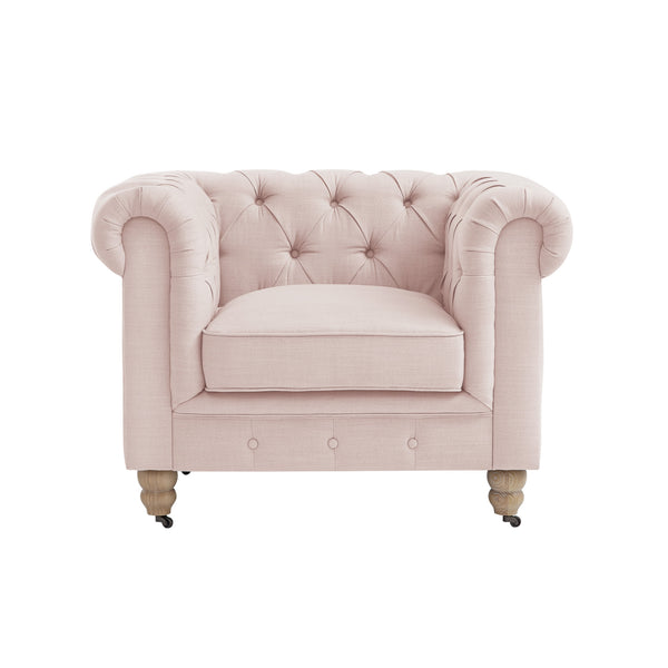 Homeroots 34" Pink And Brown Linen Tufted Chesterfield Chair Pink  533991