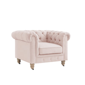 Homeroots 34" Pink And Brown Linen Tufted Chesterfield Chair Pink  533991