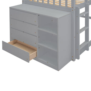 English Elm Twin Over Bunk Bed with Four Storage Drawers Open Shelving Kids Bedroom Gray LT000167AAE-1