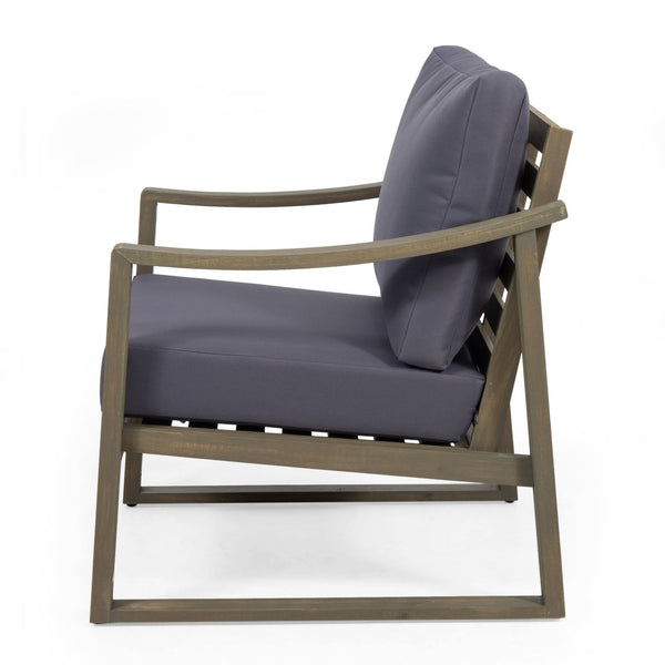 English Elm Christopher Knight Home® - 4 Acacia Outdoor Seating Set Dark Grey Cushions – 4-Person Slat Panel Sled Design, Water-Resistent 69678.00GDGRY-2_70137.00GDGRY