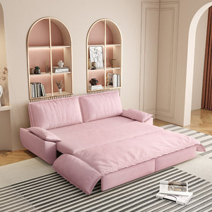English Elm 73.2" Queen Sleeper Sofa Convertible Corduroy Loveseat for Guest Room or Living Space Pink W1885S00230