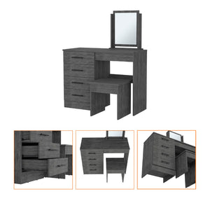 English Elm Merlot Vanity Table Set with Stool Integrated Mirror and Four Drawer Bedroom Storage B128S00215