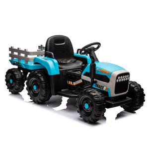 English Elm Ride on Electric Tractor Toy with Trailer 24v 400w Dual Motors Remote Control Led Blue W1578P193906