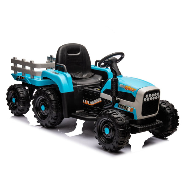 English Elm Ride on Electric Tractor Toy with Trailer 24v 400w Dual Motors Remote Control Led Blue W1578P193906