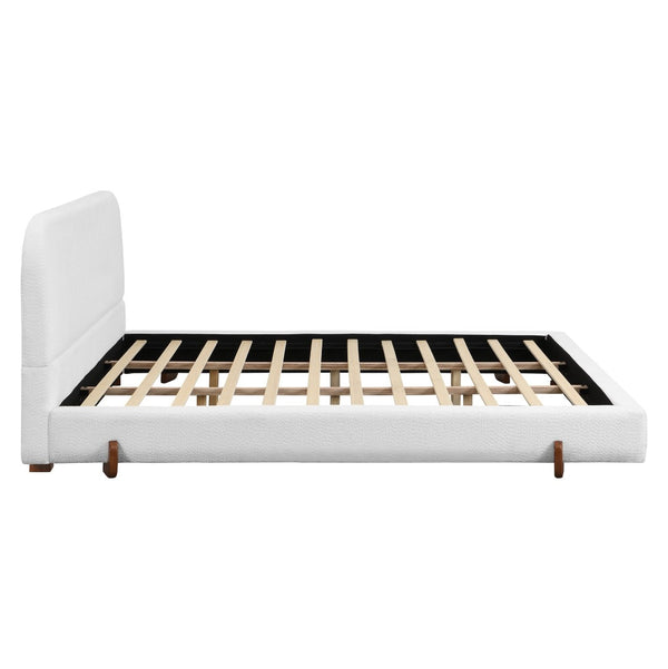 English Elm Unique White Upholstered King Bed Rubberwood Legs Sculpted Panels Modern Bedroom N769K460510W