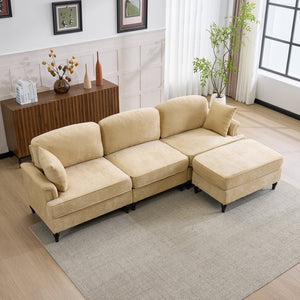 English Elm 103.15'' Chenille L-shaped Sectional Sofa with Detachable Pleated Skirt and Ottoman Khaki W3612S00045