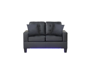 English Elm Genesis Modern Black Pvc Sofa Loveseat Set With Led Lights, Usb Charger, Cupholders & Storage Console B061S00869