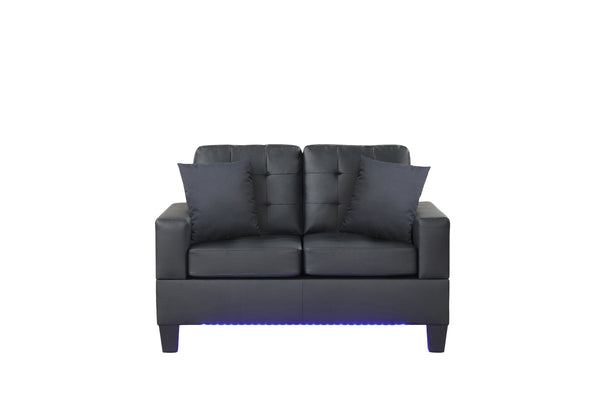 English Elm Genesis Modern Black Pvc Sofa Loveseat Set With Led Lights, Usb Charger, Cupholders & Storage Console B061S00869