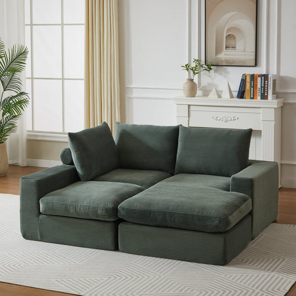 English Elm 99-inch Corduroy L-shaped Sectional Sofa with Reversible Chaise and Neck Pillow Support W834S00614