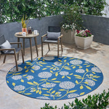 Christopher Knight Home® - Noble House - Viola Outdoor 7'10" Round Floral Area Rug, Blue and Green