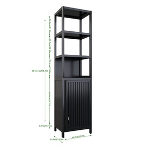 English Elm BLACK Bamboo Tall Slim Cabinet with Shutter Door, 3-Tier Freestanding Linen Tower for Kitchen Bath 39x18x9" W2207P272658
