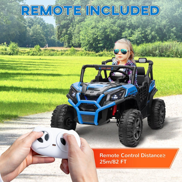 English Elm Qaba 24v Two Seat Kids Ride on Car with Dual Motors Spring Suspension Remote Blue W2225P249873