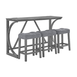 English Elm 59 Inch Bar Table Set with Power Outlet Rubberwood Frame and 3 Linen Stools Grey W2972P385254