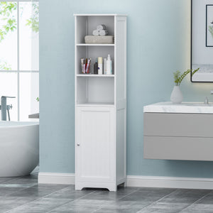English Elm Christopher Knight Home® - BATHROOM Linen Tower Cabinet with Faux Wood Finish, Modern Slim Vertical Slat Design, Storage Organizer White 66606.00