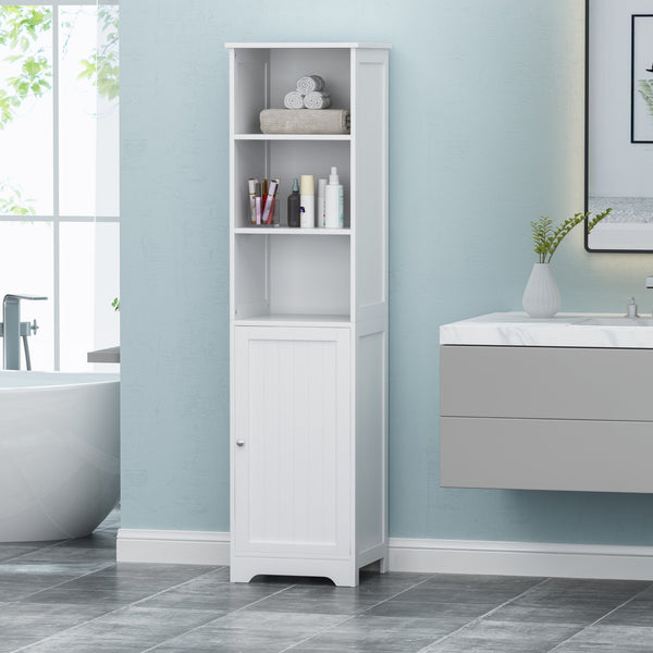 English Elm Christopher Knight Home® - BATHROOM Linen Tower Cabinet with Faux Wood Finish, Modern Slim Vertical Slat Design, Storage Organizer White 66606.00