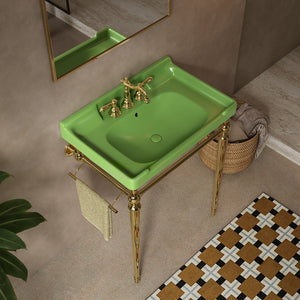 English Elm VICI 28" Bathroom Console Sink with Integrated Ceramic Basin, Overflow, Stainless Support Legs Gold,Green W2615S00330
