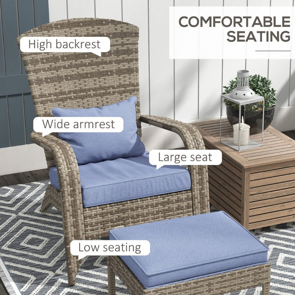 English Elm Outsunny Wicker Adirondack Chair & Ottoman Set – Cozy Outdoor Lounge With Cushions For Deck, Gray W2225P174012-GIGA