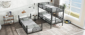 English Elm Twin Triple Metal Bunk Bed Matte Powder Coated Frame with Full Safety Guardrails Black W1580S00578